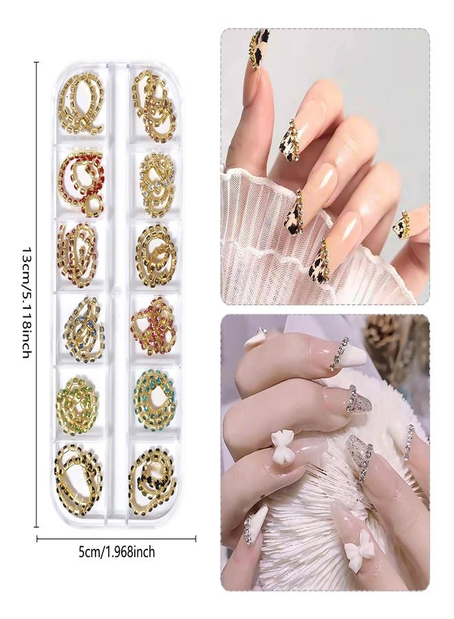 JERCLITY 1 Box 12 Strips Nail Chains for Nail Art Gold Alloy Metal Nail Art Chains Inlay Colorful Rhinestone for Acrylic Nail Art Punk Chain Nail Studs 3D Nail Chains Accessories for Women Nail Art - Image 2